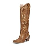 wetkiss Brown Cowboy Boots for Women Knee High Womens...