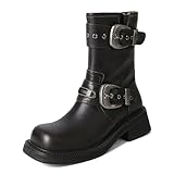 HSGKSINEG Women's Leather Square Toe Platform Mid Calf...