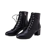 BLXQPYT Women's Brogue Ankle Boots Lace Up Side Zipper...