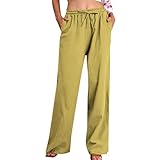 Women's Palazzo Pants Lightweight Linen Solid Color...