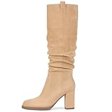 Pasuot Suede Knee High Boots for Women - Tan Tall...
