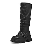 KEEISEA Women's Black Platform Knee High Boots Chunky...
