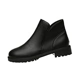 Black Women Slip On Ankle Boots Round Toe Chunky Heel...