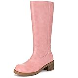 Athlefit Women's Pink Knee High Boots Square Toe Tall...