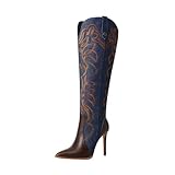 WINDBXYB Women's Cowboy Boots Wide Calf Stiletto Knee...