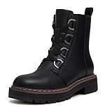 Athlefit Women's Black Combat Ankle Boots Platform...