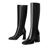 vivianly Knee High Boots Women Leather Square Toe...
