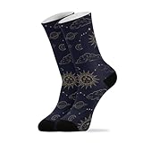Sun Moon Black Print Crew Socks for Women Men Long...