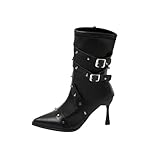 Black Women Winter Pointed Toe High Heel Solid Color...