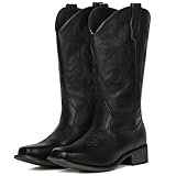 IUV Cowboy Boots For Women Square Toe Wide Cowgirl Mid...