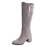 CHICMARK Women Knee High Black Boots, Grey, 9.5