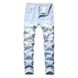Men's Ripped Straight Leg Jeans Slim Fit Non Elastic...