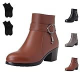 Women’s Low Heel Ankle Boots with Rhinestone Pendant...