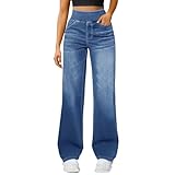 Women's Wide Leg Jeans High Stretch Pull On Waist Loose...