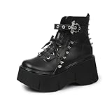 Yremael Women Black Platform Boots Wedge Goth Round Toe...