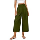 Women's Wide Leg Pants Summer Casual Buttons Elastic...