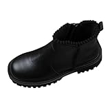 Black Ladies Frayed Warm Low Heeled Boots Fall Winter...