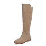Modatope Rounded Toe Knee High Boots Tan Suede Flat...