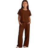 Girls 2 Piece Outfits Summer Short Sleeve Plain Cotton...