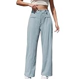 Womens Wide Leg Corduroy Pants Casual Elastic High...