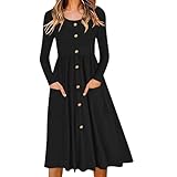 Women's Pleated Midi Dress Elegant Long Sleeve Round...