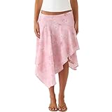 Mandonce Flowy Skirt Midi Skirts for Women Mesh Ruffle...