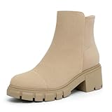 Athlefit Women's Ankle Boots Fashion Chunky Heel Nude...