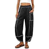 Dovidovi Womens Barrel Linen Pants High Waisted Harem...