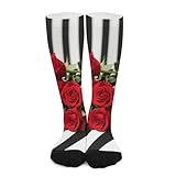FekiLoot Athletic Socks Black White Stripes Red Rose...