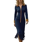Women's Faux Suede Dress V Neck Lapel Long Sleeve...