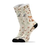 Animals Plants Beige Pattern Crew Socks for Women Men...