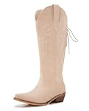 AITTA Women’s Suede Cowboy Boots Knee High Cowgirl...