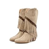 Kekonaca Women's Fringe Cowgirl Western Boots Tassel...