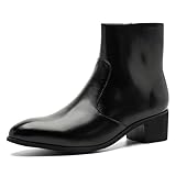 HSGKSINEG Men's Leather Pointed Toe Chunky Heel Chelsea...