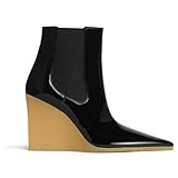 Pointed Toe Wedge Heel Chelsea Boots For Women Patent...