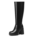Glamnest Black Knee High Boots For Women Black Leather...