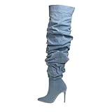THESHY Women's Slouchy Over The Knee Boots Denim...