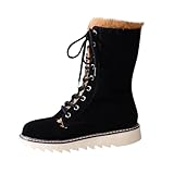 Black Women Winter Lace Up Boots Fur Lined Thick Sole...