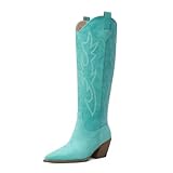 iiimmu Cowgirl Boots Suede Knee High Pointed Toe and...