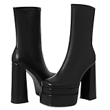 Mattiventon Black Platform Boots for Women Square Toe...