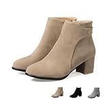 Women's Round Toe Stacked Heel Dressy Ankle Boots Suede...