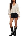 LALAGEN Womens Blouse Polka Dot V Neck Long Puff Sleeve...