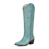 wetkiss Blue Cowboy Boots for Women Knee High Cowgirl...