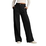 Womens High Waist Button Sweatpants Solid Color Baggy...