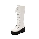 Voviggiw Women Fashion Platform Knee High Boots Lace Up...