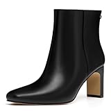 Athlefit Black Ankle Boots for Women Square Toe Chunky...