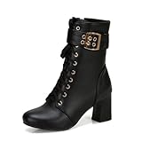 CHUUMEE Women's Round Toe Mid Block Heel Buckle Strap...
