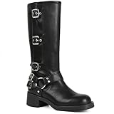 AMINUGAL Black Knee High Boots Women Square Toe Pull On...