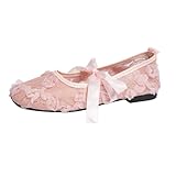 Mesh Ballet Flats for Women Embroidered Floral Mary...