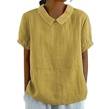 Cotton Linen Shirts for Women Summer Collared Work...